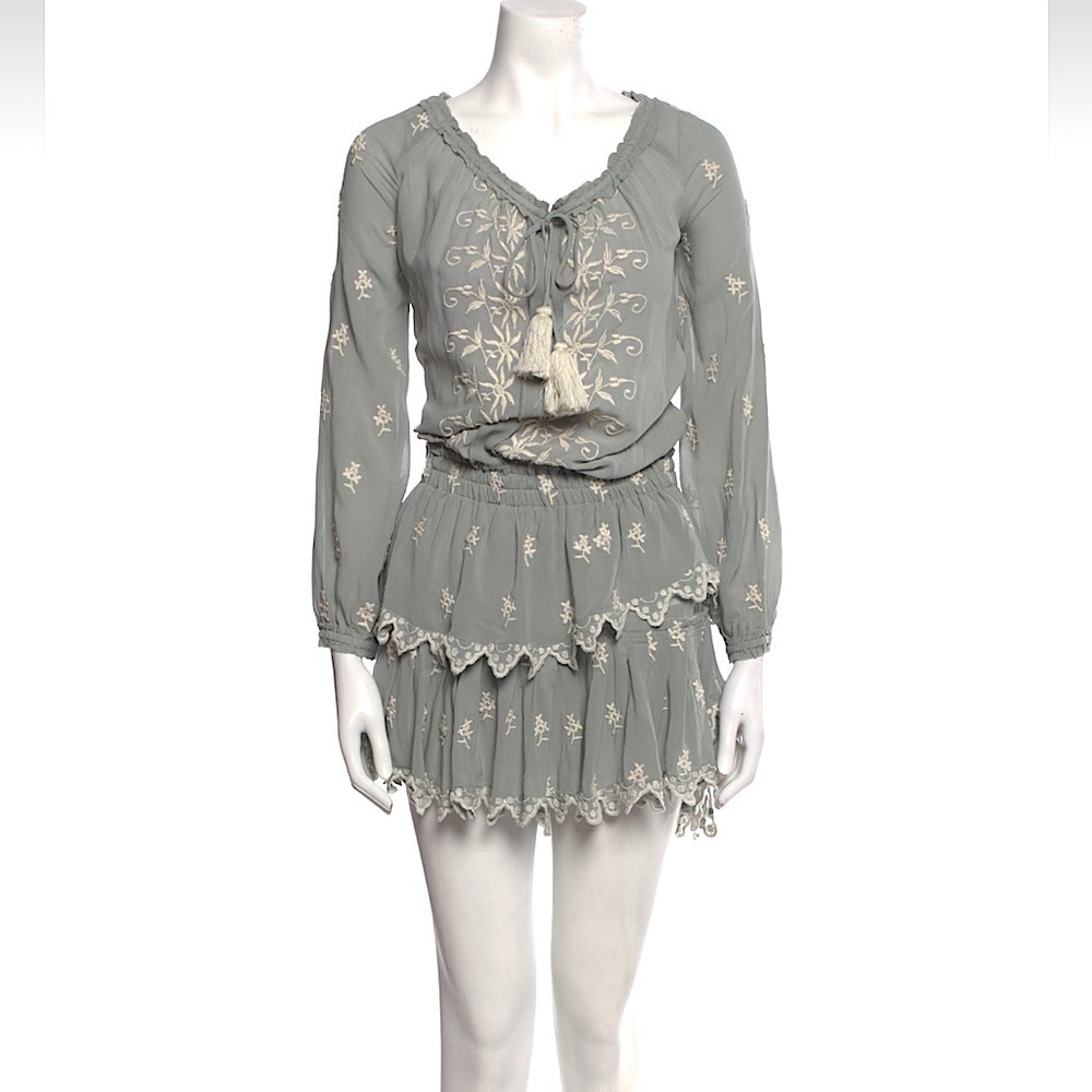 LoveShackFancy popover silk mini dress gray white small - Picture 2 of 9